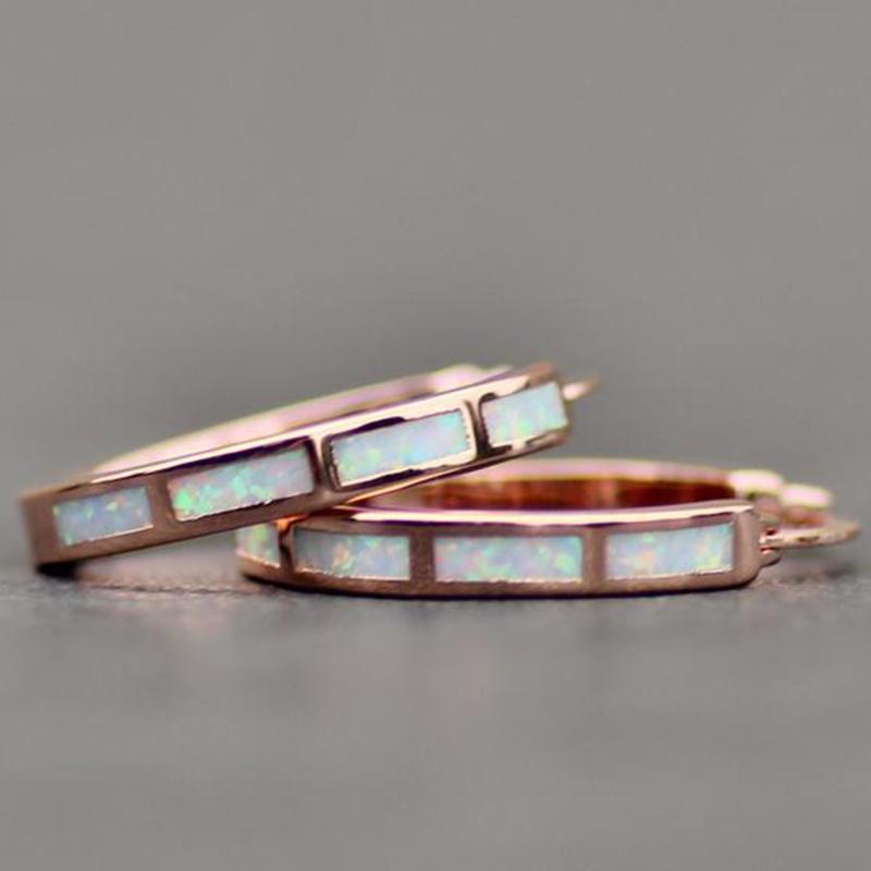 Классические круглые серьги-кольца для женщин, цвет розовое золото, имитация опала, камень по месяцу рождения, помолвочное, свадебное, подарок