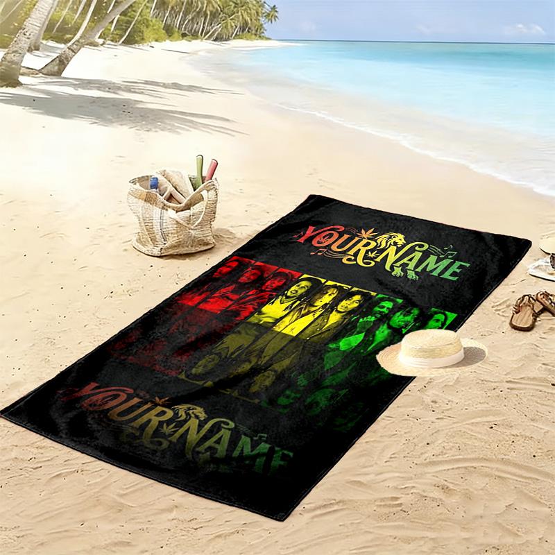 Name Custom Bob Marley Print Beach Towel, Large Soft Quick Dry Towel for Beach Camping Swimming