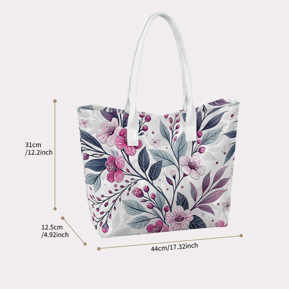 Floral Print Tote Bag Casual Daily Handbag Large Capacity Shoulder Bag for Women Lightweight Travel Shopping Carry Bag