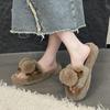 Hairball Thick-soled Cotton Slippers for Women's Wear New Autumn and Winter 2025 Warm Home Solid Color One-word Fluffy Slippers