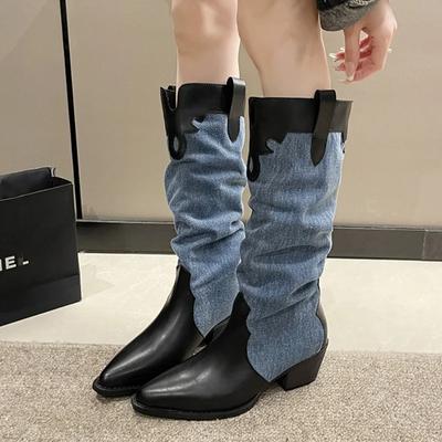 Модная обувь для женщин 2024 года, модные женские сапоги с рукавами, осенние, с острым носком, разноцветные, высокие, на низком каблуке, сапоги Zapatos De Mujer