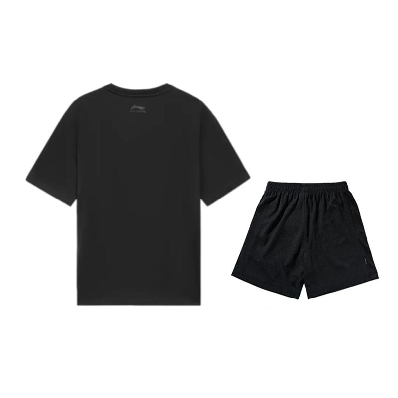 Li-Ning Летний мужской костюм, короткий рукав, удобный, дышащий, приятный для кожи, отводящий пот, простой, универсальный, модный, повседневный, спортивный, AHSUB03-1+YATV113-1