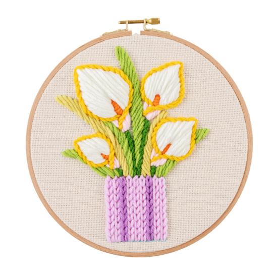 Набор для вышивания своими руками Ткань для вышивки Шерсть Пряжа Игла Пяльцы Набор Цветочный узор