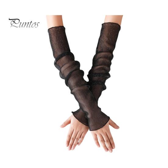 Женские прозрачные сетчатые рукава, длинные, ультратонкие, кружевные перчатки без пальцев, защита от ультрафиолетового излучения, охлаждающая сетчатая тюль, солнцезащитные рукава для улицы