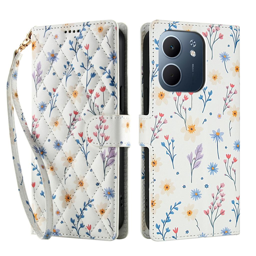 Wallet Case for Oppo A5x 5G/A3x 5G (India)/A3x 4G/A3 4G/A3 5G/A60 5G/A40 4G/A40M 4G Rhombic Floral Leather Phone Cover with Strap