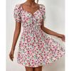 Summer Women's Dress Floral Skirt High-waisted Puffy Sleeve Dress
