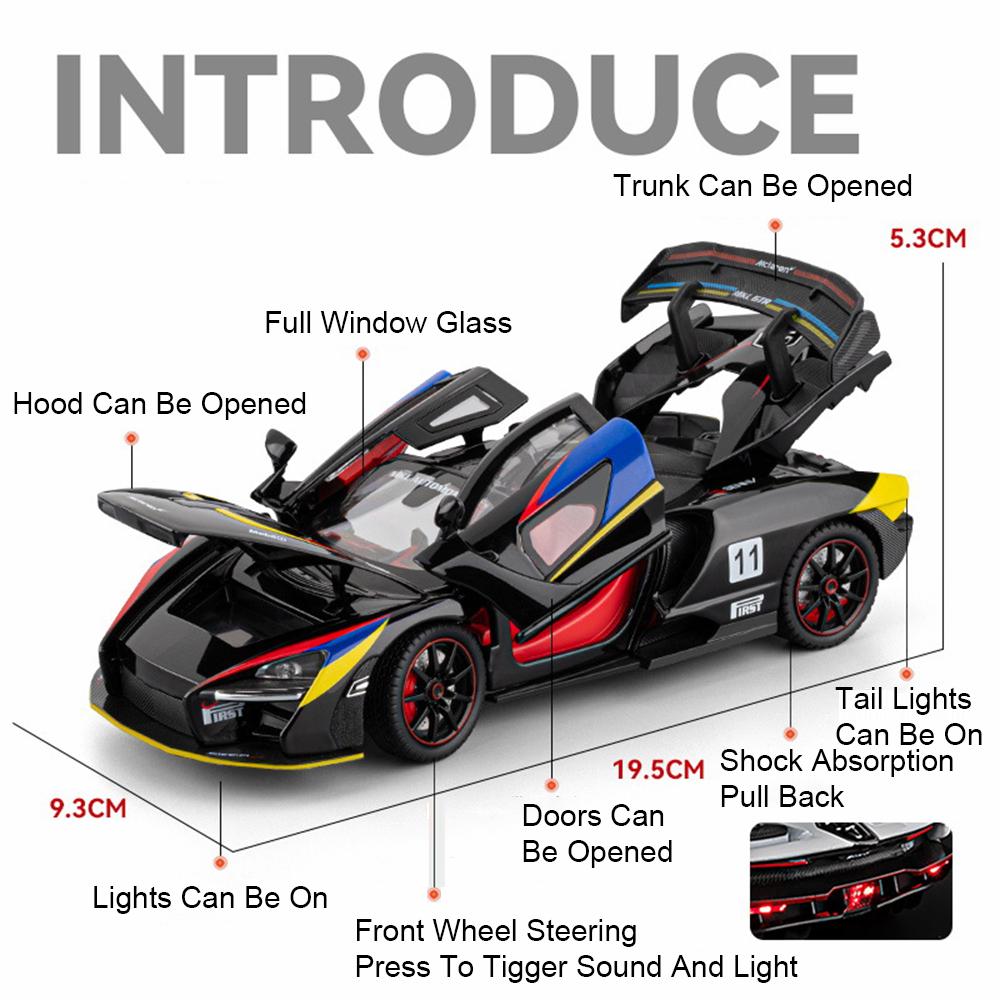 1:24 Scale Valkyrie Senna Sports Car Model Toy Doors Opened Metal Body Rubber Tires Supercar Models Presents for Boyfriend