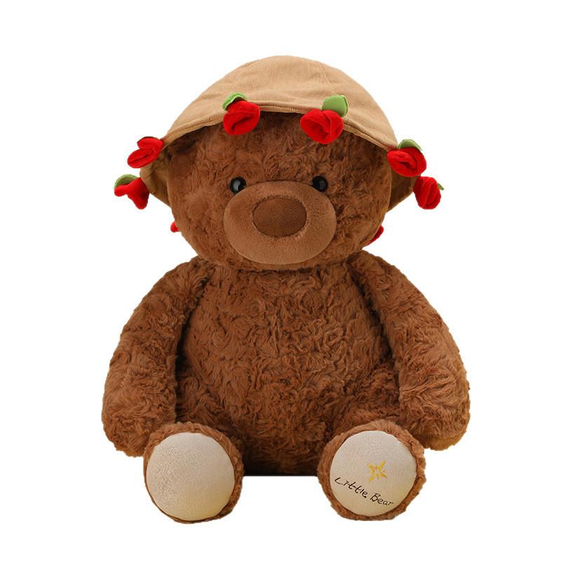 Teddy Cute Bear Filled Pp Cotton Rose Hat Plush Toy Gift For Girls Women