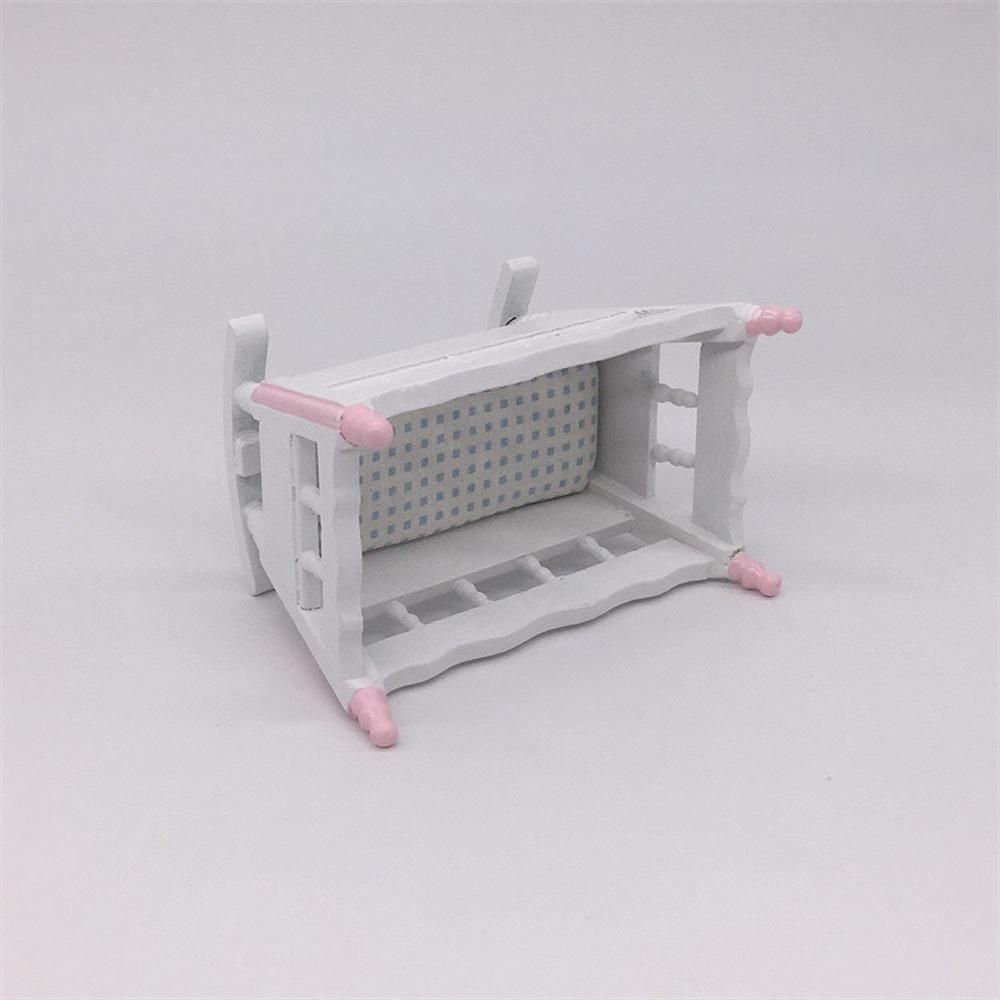 1:12 Кукольный домик Миниатюрные куклы Мебель Белая деревянная детская кровать Детские игрушки Деревянная детская кроватка Детская кроватка