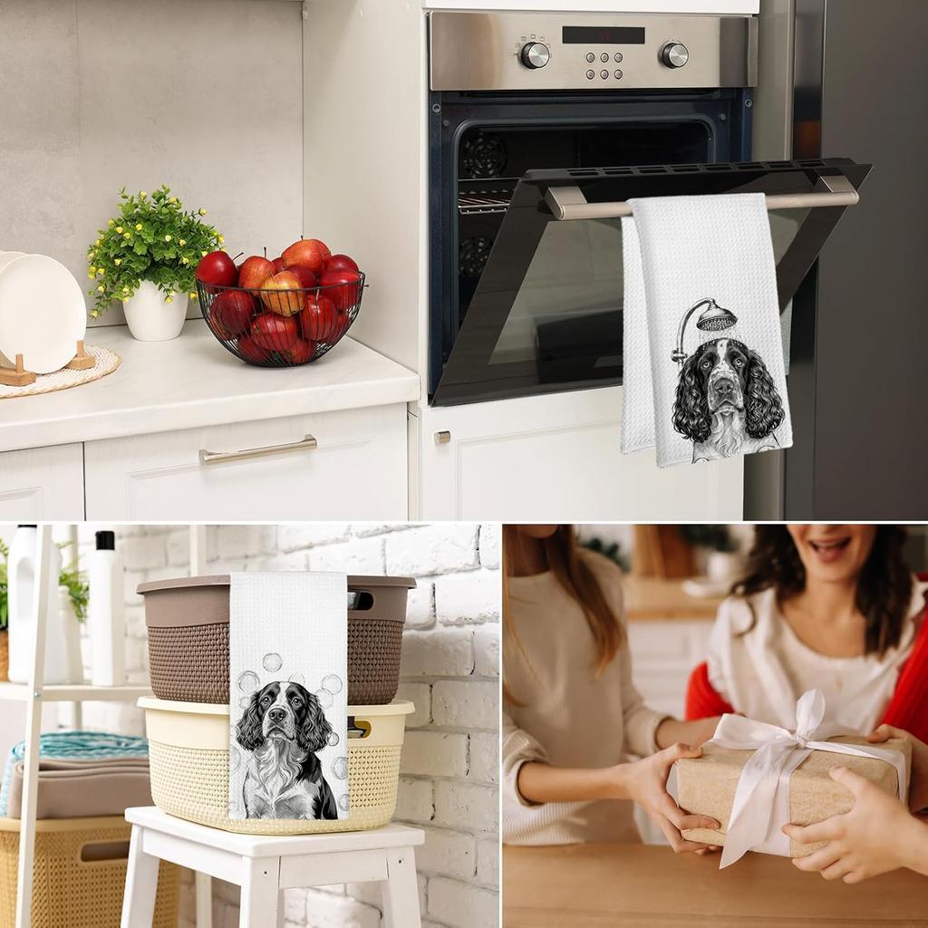 Funny Springer Spaniel Dog Hand Towels for Bathroom Washroom Decor, Springer Spaniel Dogs Gifts for Men Women, Cute Dog Decorative Hand Towels Set of