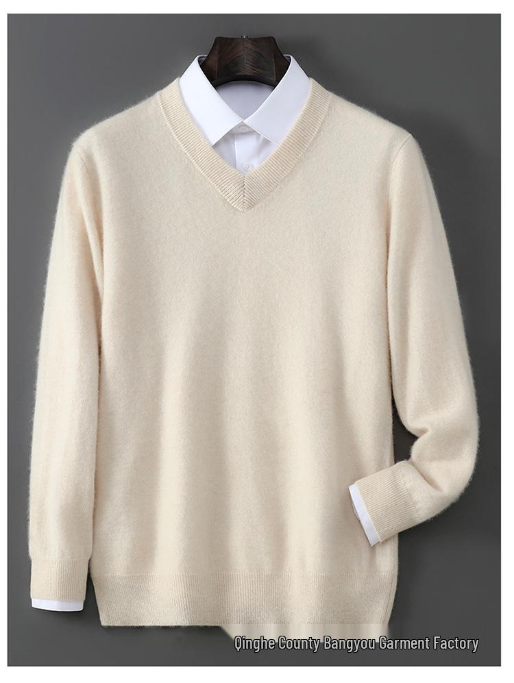 Мужской свитер с V-образным вырезом из чистой шерсти - Свободный крой, Большой размер, Смесь кашемира, Коллекция Осень/Зима