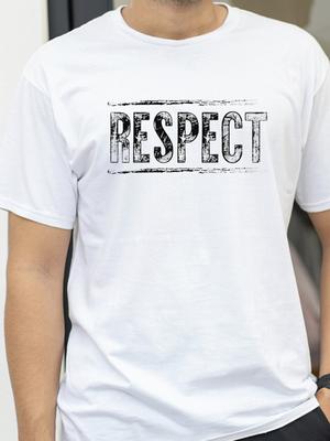 Летняя мужская футболка с принтом RESPECT Модная повседневная футболка с коротким рукавом с графическим рисунком Буквы Удобная футболка с круглым вырезом