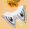 Women Shawl Detachable White Collar Embroidery Black Rose Half Shirt Decor Cape