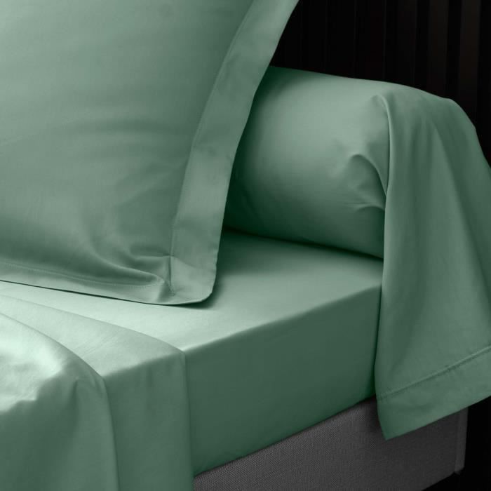Drap plat - Tilleul - 180 x 290 cm - 100% coton percale - Lavable à 30° - OEKO-TEX®