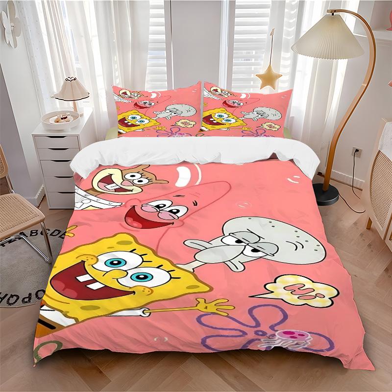 Spongebob Friends Adventure Print 3Pcs Bedding Setduvet Cover With 2 Bedropillowcase Home Birthday Gift