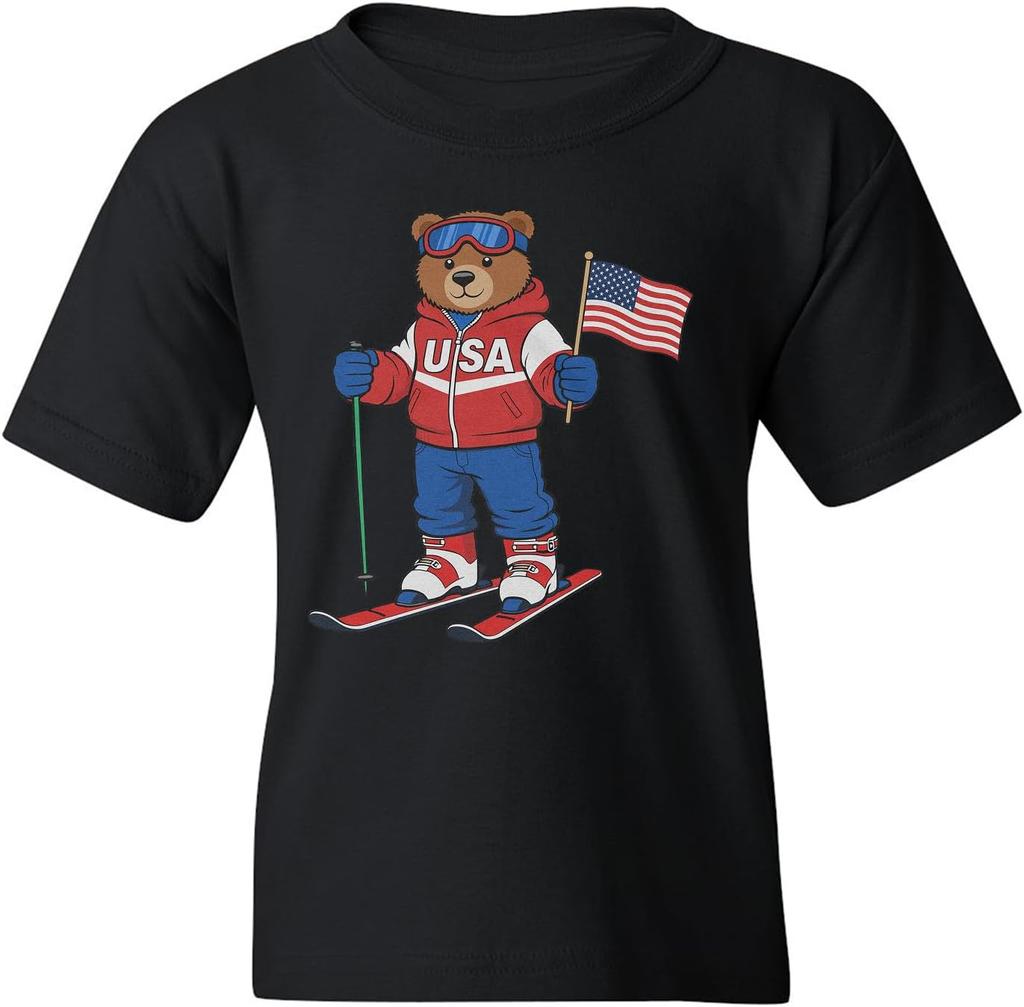 Skiing Bear USA Flag T-shirt
