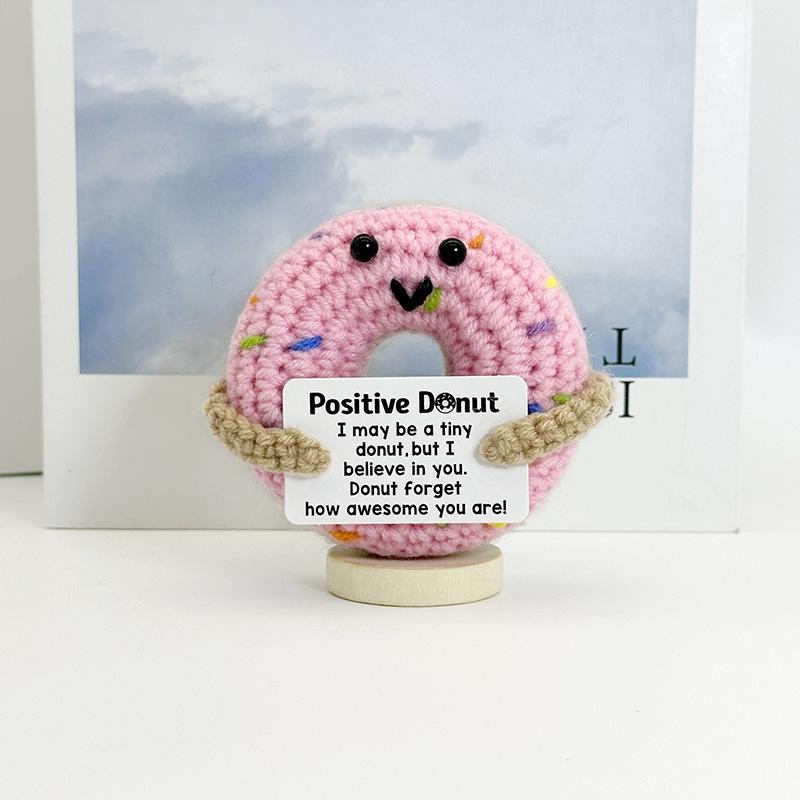 Funny Crochet Emotional Support Bear Doll With Card Desktop Ornament Handmade Knitted Pig Dolls Christmas Gifts Home Decoration