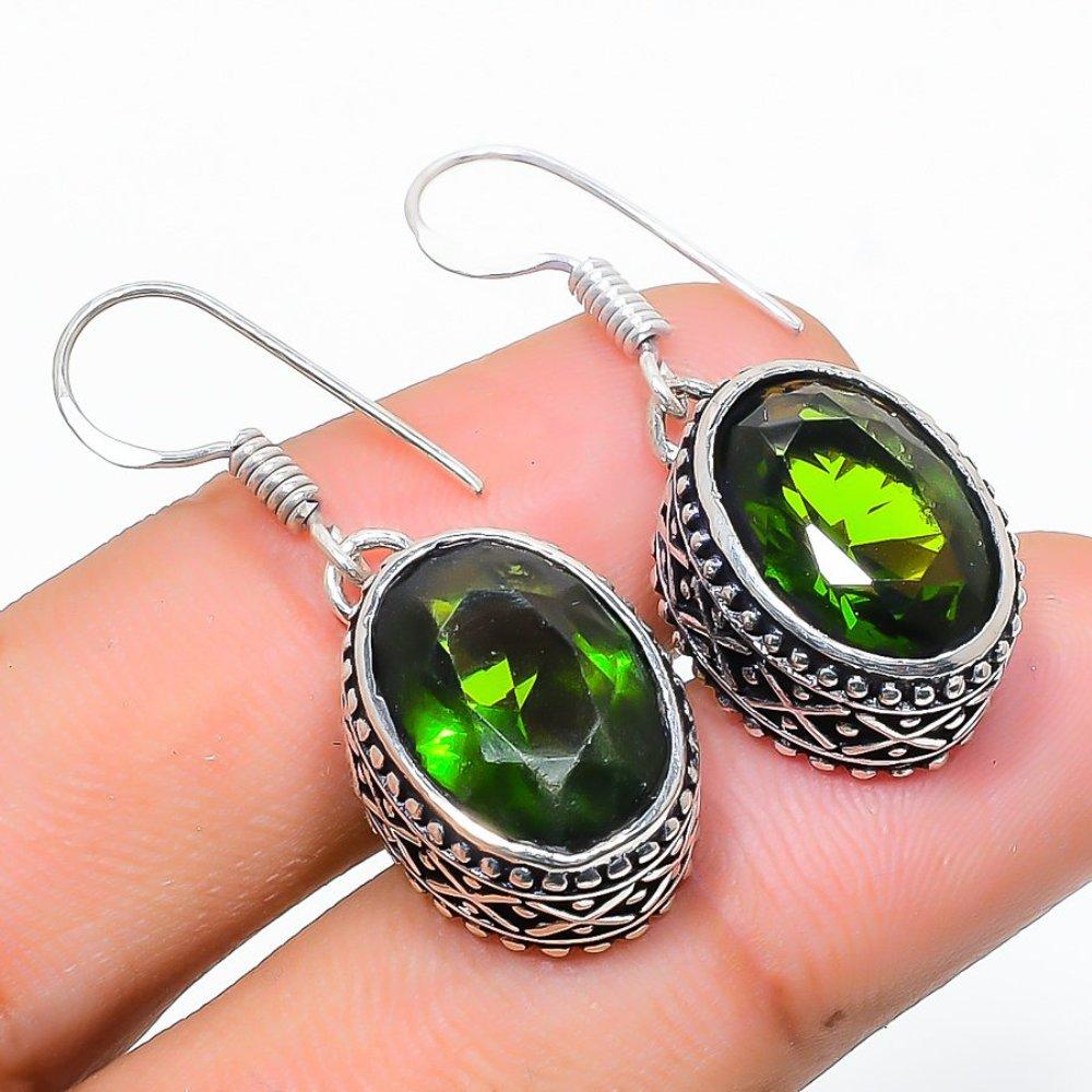 Перидот Драгоценный камень Ручная работа 925 Стерлинговое серебро Ювелирное изделие Серьга 1,42" w5t78
