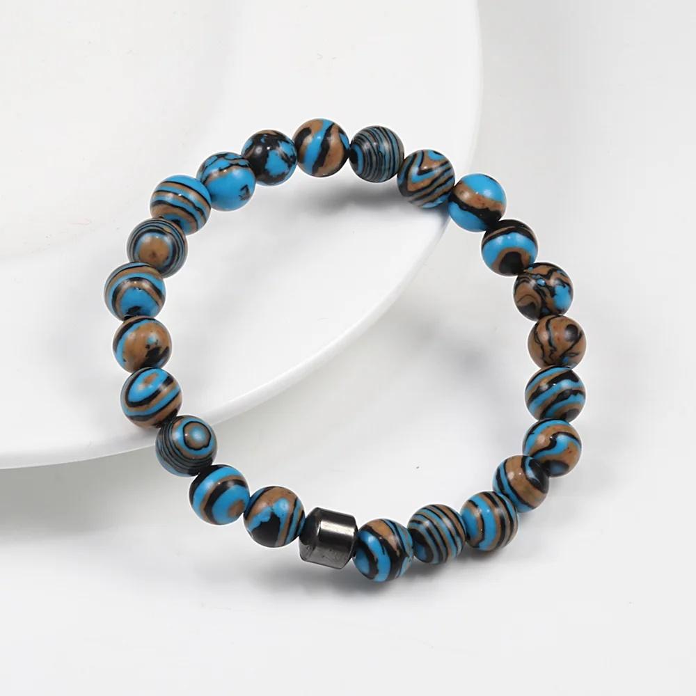Малахитовый браслет из бусин, цилиндрический, из натурального камня, браслеты, высококачественный энергетический браслет, классический ниточный браслет, ювелирное изделие, pulsera