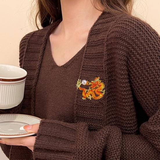 Брошь в китайском стиле со знаком зодиака Дракон, декор из искусственного жемчуга, булавка для весеннего фестиваля, мультяшная форма животного, костюм, отворот, шляпа, сумка, значок