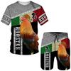 Спортивный комплект, мужская одежда, летняя одежда ROOSTER RANCH GRASS с 3D принтом, повседневный мужской костюм из двух предметов, короткие наряды, футболка + шорты мужские
