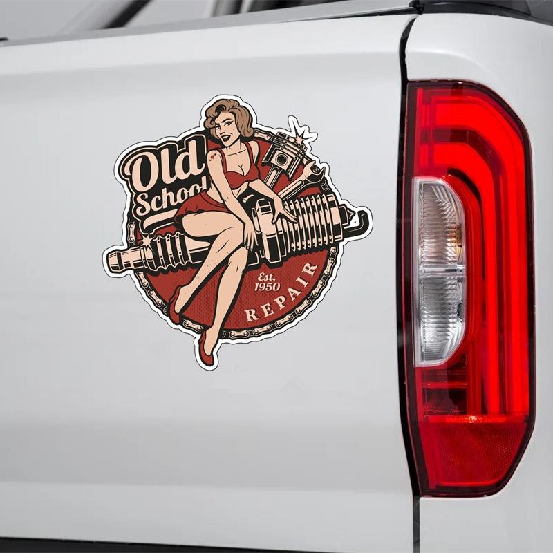 Tri Koshki KCS125 Pin up Repair Girl старая школьная наклейка Bobber Cafe Racer Ретро автомобильная наклейка ПВХ красочные наклейки