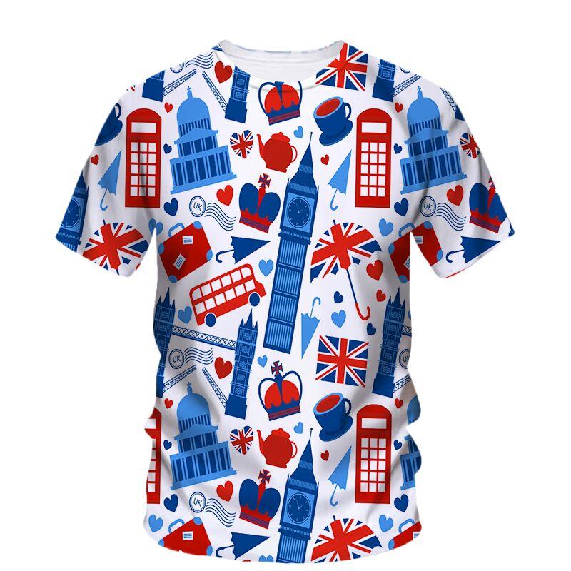 Англия Смешная футболка с 3D-принтом Летняя мода Круглый вырез Короткий рукав Оверсайз Харадзюку Уличная одежда Мужские и женские Унисекс футболки