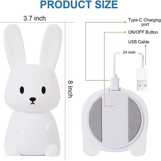 Silicone Cute Bunny Night Light for Kids- Bunny LED Lamp Rabbit Light Animal Nightlight with 7 Changing Colors