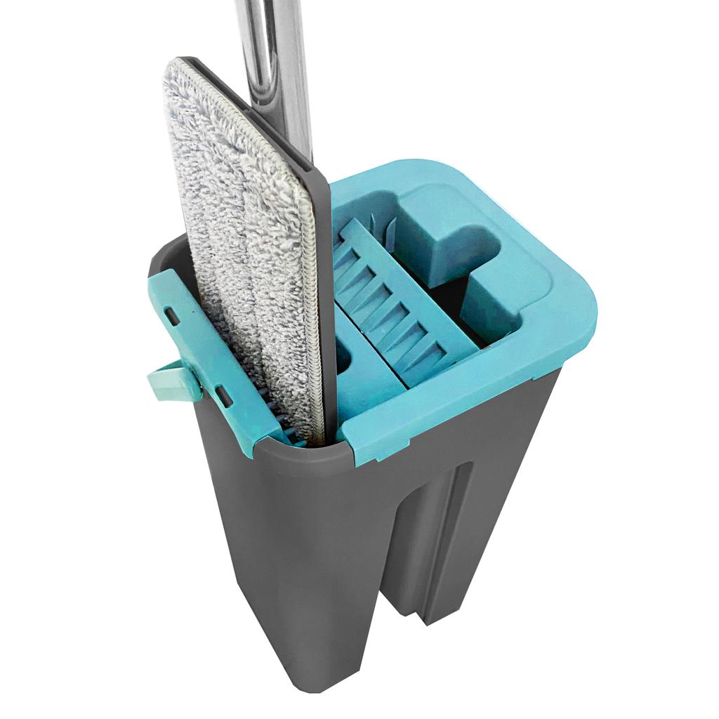 Extra Flat Mop with Wringer Bucket 4 Reusable Microfiber Mops