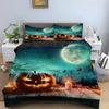 Halloween Horror Pumpkin King Queen Duvet Cover Night Witch Bedding Set Bat Moon Quilt Cover 2/3Pcs Polyester Comforter Cover