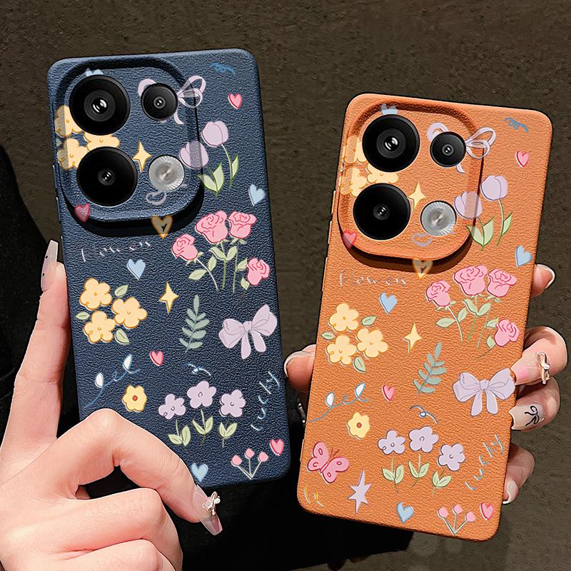 Мультяшный цветочный принт кожа текстура ТПУ мягкий чехол для Xiaomi 13T Pro Poco X7 X6 M6 Redmi 13C Note 14 13 Pro 12 11 тонкий противоударный матовый чехол для телефона