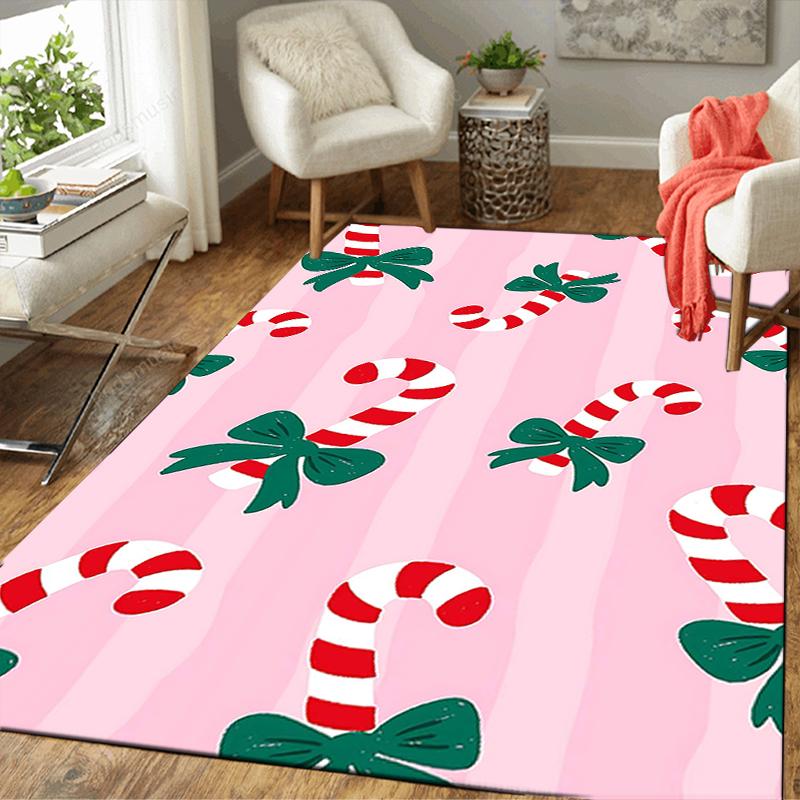 1Pc Christmas Candy Canes Rug Office Carpet Indoor Outdoor Doormat Nonslip Soft And Comfortable Living Room Christmas Halloween Gift D9186