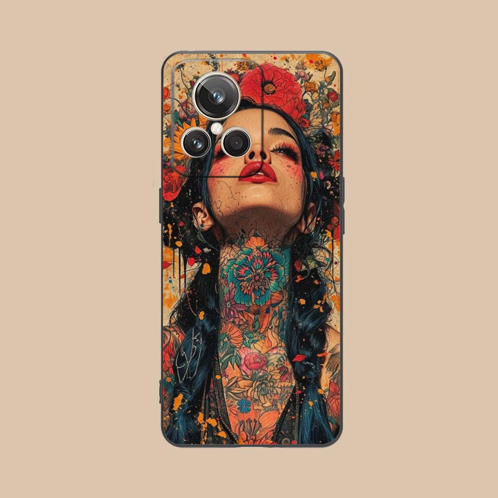 Ретро Тату Девушка Чехол для Мобильного Телефона для Realme 15 14 13 12 11 10 9 Pro Plus T i Lite 5G Цветной Печатный Чехол Роскошный Красивый