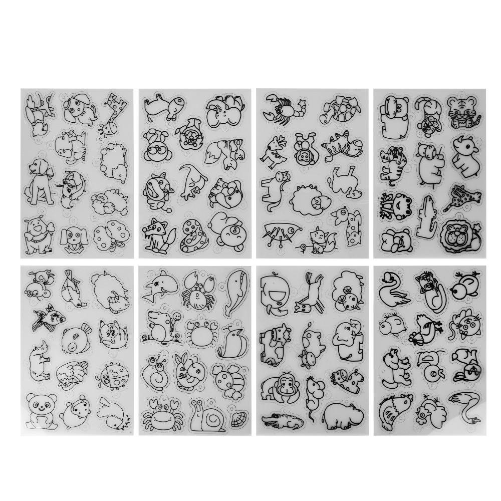 8 PCS Cute Animal Heat Shrink Sheets White Different Patterns Shrink Plastic Sheets Colorable Shrinky Art Paper Creative Craft