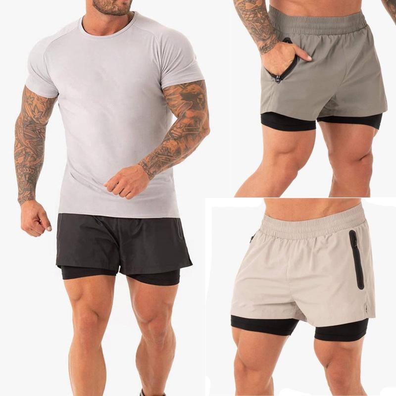 Men's Gym Sports Training Shorts With Breathable Mesh And Zippered Pockets