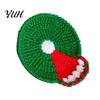 Christmas Tableware Decorations Handmade Yarn Coasters, Cute Santa Snowflake Crochet Drink Mats, Heat Resistant Mug Coasters Non-slip Table Decor for