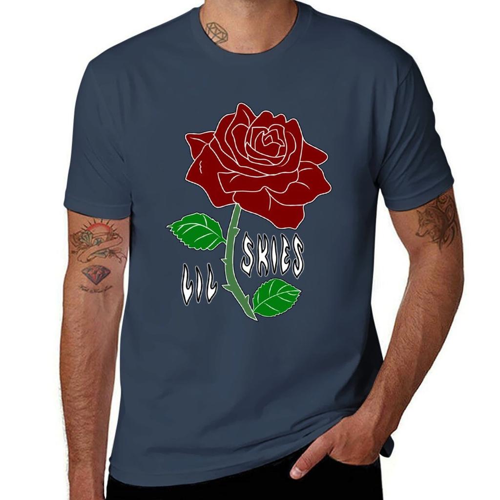 Lil Skies Dark Rose Coloured Black Tshirt Retro Graphic Print Tshirt