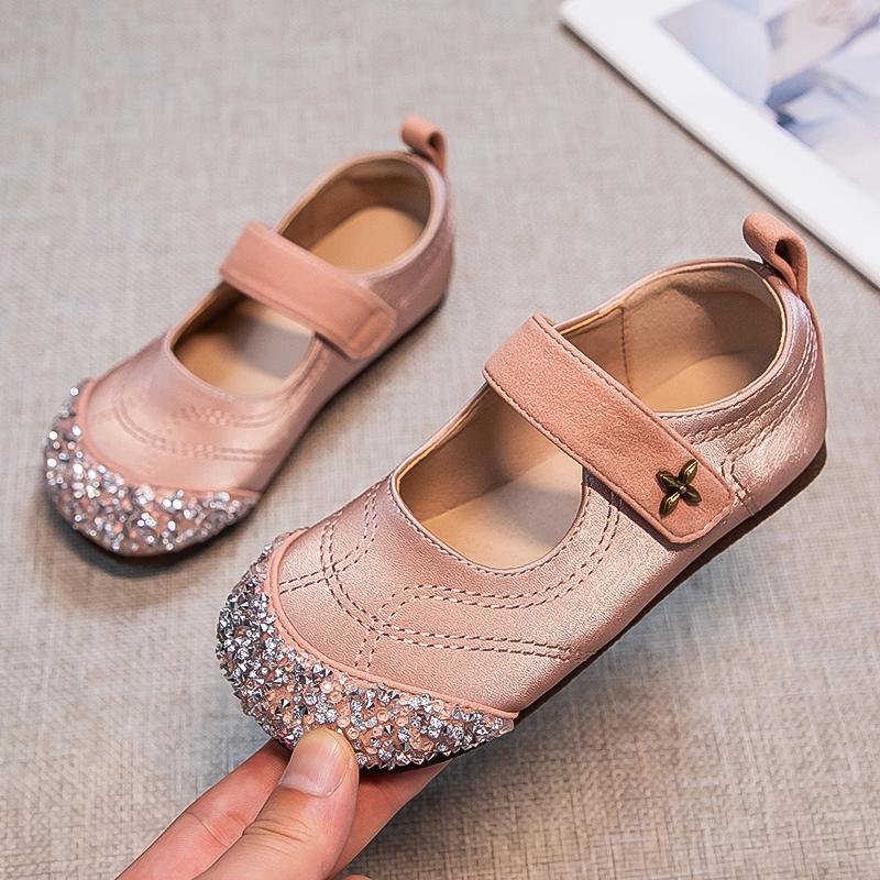 Туфли принцессы для девочек, детские хрустальные туфли со стразами, модные туфли для выступлений для маленьких детей, балетки, весна-осень 2024, новинка