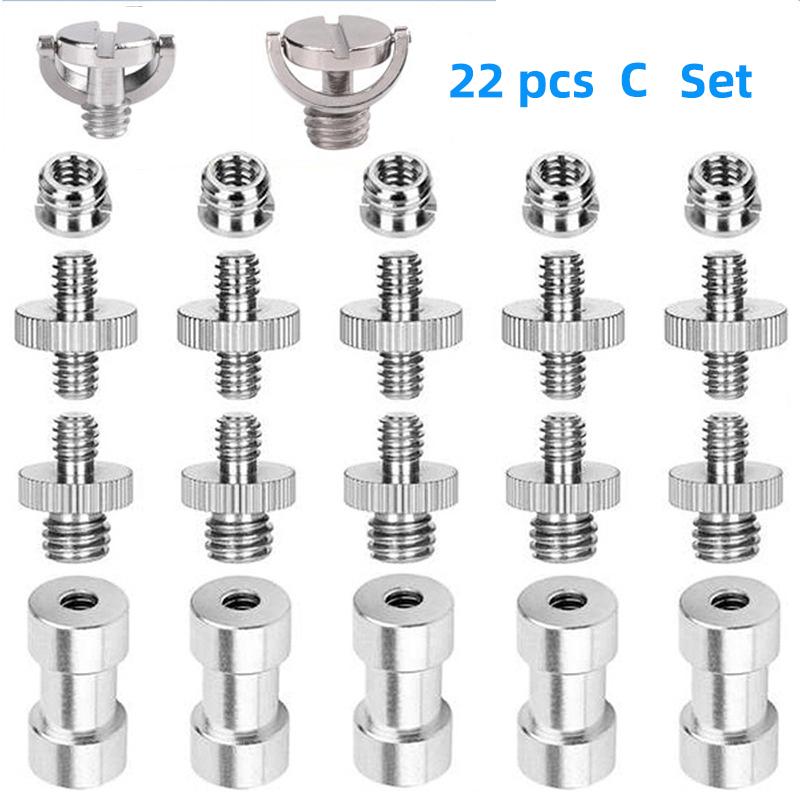 22PCS 1/4"-3/8" Camera Mount Screw Adapter Kit with Threaded Ring Converters for DSLR Tripod Ballhead Photography Accessories