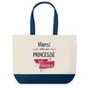 Sac Cabas - PLANETEE - Merci Princesse Géniale - Fond Bleu - Coton 40x45 Cm - Fabriqué En France