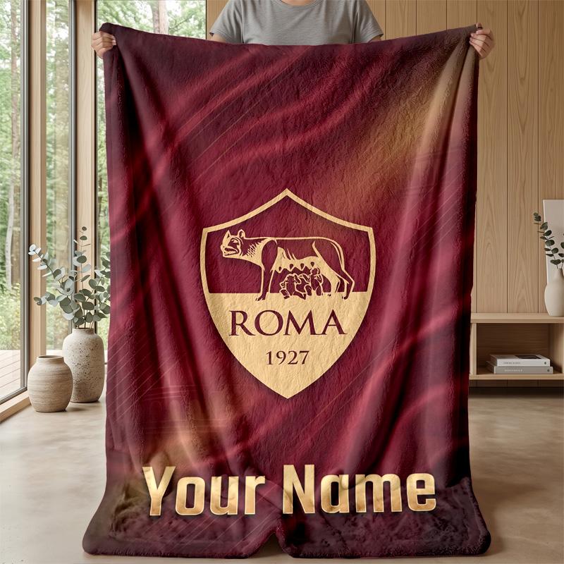Custom Text Flannel Throw Blanket, Lightweight Cozy Bed Sofa BlanketAS Roma