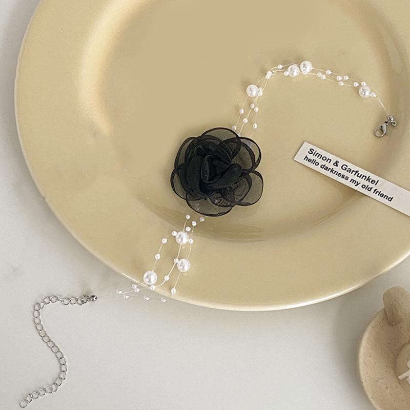 Романтическое черно-белое колье с цветочным жемчугом и жемчужным ожерельем женская цепочка на ключицы