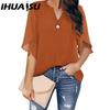 IHUASU Women's Fashion Casual Solid Color Print Short Sleeve V Neck Blouses & Shirts