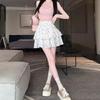 Women Pleated A-line Skirts White Ruffles Sweet Hottie Elastic Waist Slim Thin Simple Casual Summer Cake Skirt