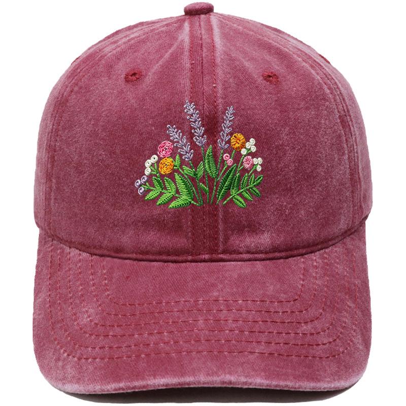 Lavender wild bouquet embroidered baseball cap washed retro dad hat pastoral girls travel visor