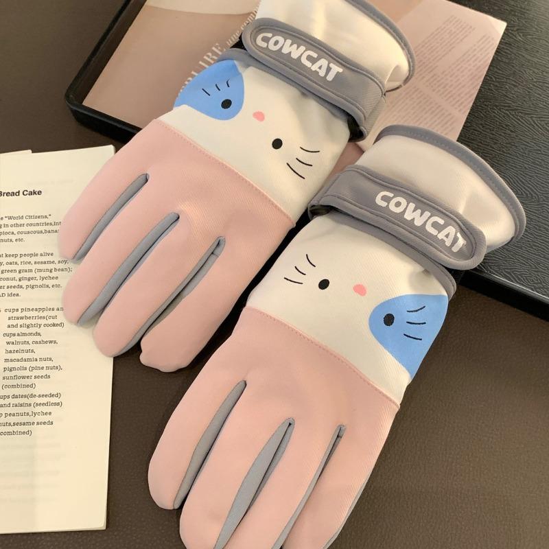 Осень и зима теплые водонепроницаемые и нескользящие перчатки милые кошачьи бархатные утолщенные студенческие женские для бега на открытом воздухе верховой езды