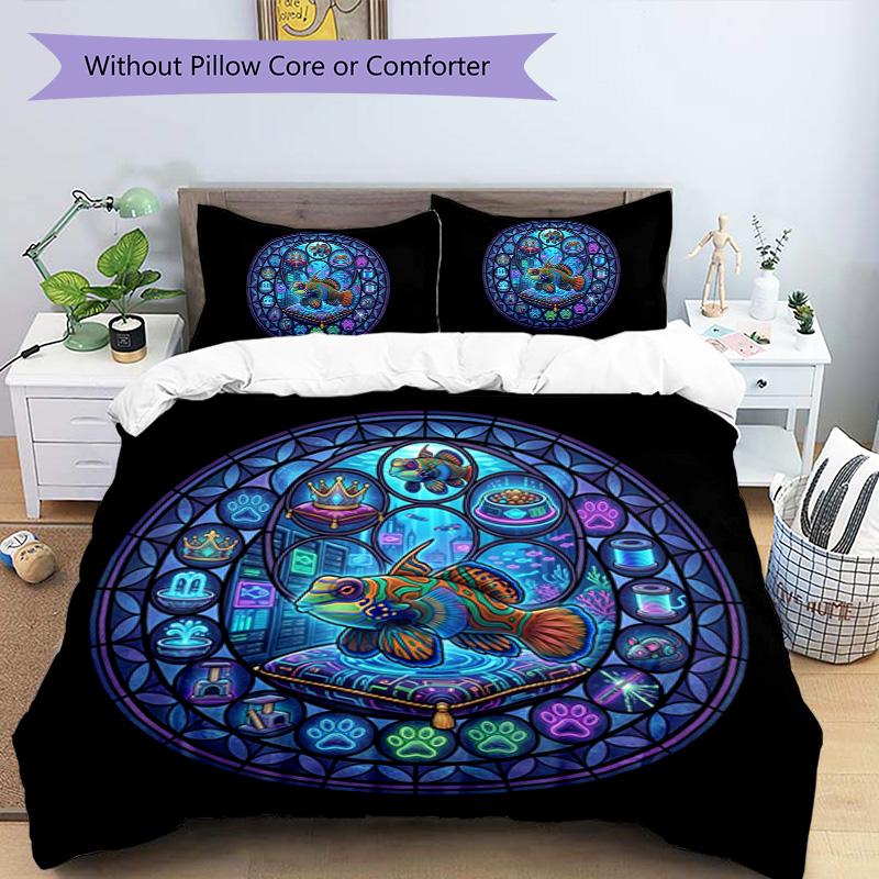 Futuristic Fish Kingdom Pattern Bedding,Quilt Set Quilt Cover Pillowcase Home Birthday Gift (1 * duvet cover + 2 * pillowcase, without core)