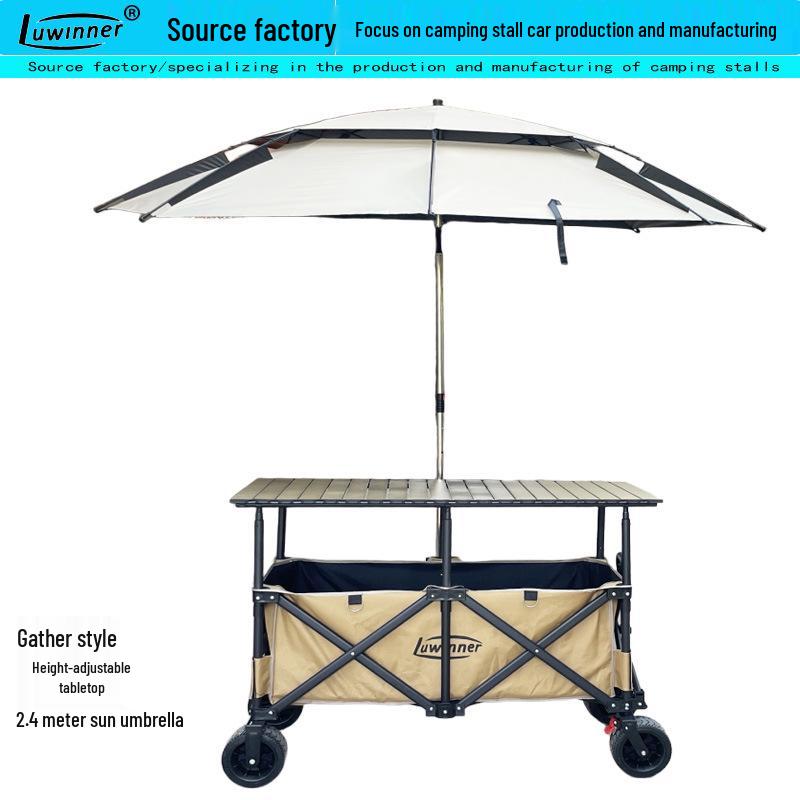 Foldable Liftable Large Table with Sunshade for RV, Camping, Fishing, Picnic, and Food Trucks