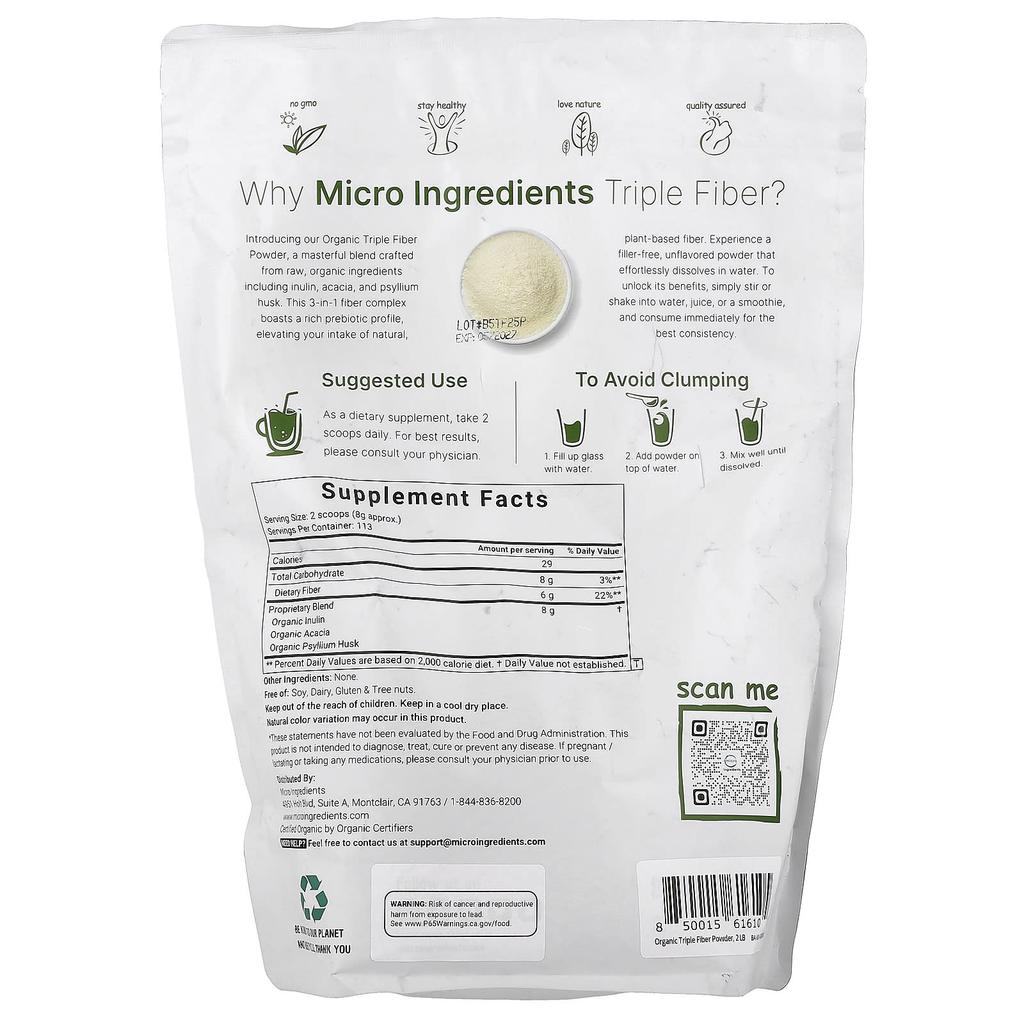 Micro Ingredients Органическое тройное волокно, 2 фунта (907 г)