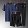 Летний повседневный мужской комплект из трех предметов большого размера из ледяного шелка - Модная мужская футболка с коротким рукавом